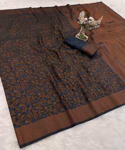 Tendance travail indien Zari diamant travail perle travail Sarees dernière mode look riche couleur grise - Product Image 5