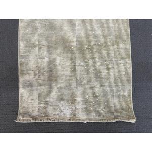 Turkish Vintage Rug 1.7x3.3 ft (51x102 cm), <b>Brown</b> <b>Wool</b> Rug - Product Image 4