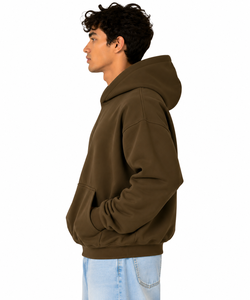 AURA <b>Men's</b> Brown Hooded Oversized Fleece Solid Color Casual Pocket Design Winter Wear Polyester/Cotton Anti-Wrinkle - Product Image 3