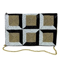 Sac à main pliable géométrique à perles œil de tigre pour femme, noir et blanc, sac à main tendance, amulette de protection bohème, créateur de mode, soirée