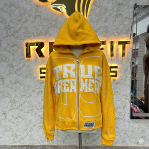 Sweat à capuche zippé de qualité supérieure avec logo personnalisé, veste zippée avec strass, lavage à l'acide, vintage, lavé, sweat à capuche en molleton pour homme, streetwear - Product Image 3