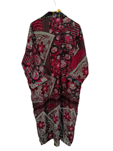 Túnica India Floral Seda Sari Kimono Vintage Sari Robe Suave Playa Fiesta Vestido Indio Hecho A Mano Seda Kimono - Product Image 6
