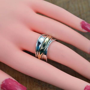 <b>Two</b> Tone Spinner <b>Ring</b> 925 Sterling Silver Meditation Hammered Band Handmade Unisex Fashion Jewelry Daily Wear Gift - Product Image 4