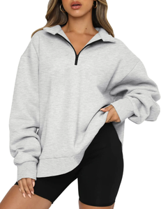 Sweat à capuche décontracté pour femme de haute qualité, à manches longues, coupe oversize, avec demi-zip, 100% coton, séchage rapide et imperméable - Product Image 1