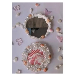 Espejo de concha marina natural elaborado con concha vietnamita surtida, espejo compacto de concha marina ideal para accesorios costeros y viajes - Product Image 2