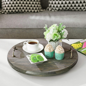 Plateau de service rond en bois de pin massif gris rustique de taille personnalisée Poignées en métal vintage Lazy Susan Turntable Home Hotel Restaurant Utilisation - Product Image 5