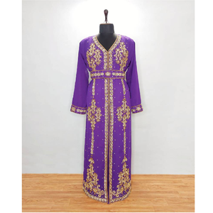 Kaftan marroquí de lujo más vendido para mujeres azul marino modesto moda islámica indio hecho oro bordado Georgette transpirable - Product Image 1