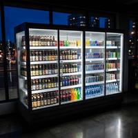 Réfrigérateur commercial vertical à double porte vitrée pour supermarché, grande capacité, pour boissons