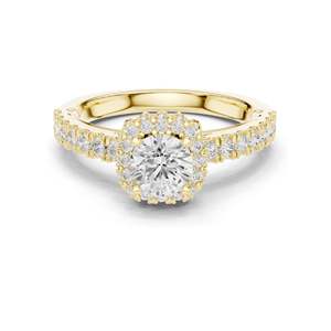 1.414 CT Round Brilliant Lab Diamond Halo Engagement <b>Ring</b> with Baguette Side Stones VVS-VS EF Clarity 18KT, 14KT, 10KT Gold - Product Image 3