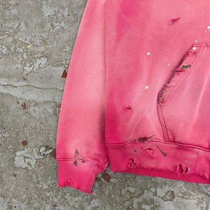 Poids lourd personnalisé ODM offre 100% coton français éponge soleil délavé à l'acide sweat à capuche imprimé en détresse rose fermeture éclair sweats à capuche pour hommes - Product Image 5