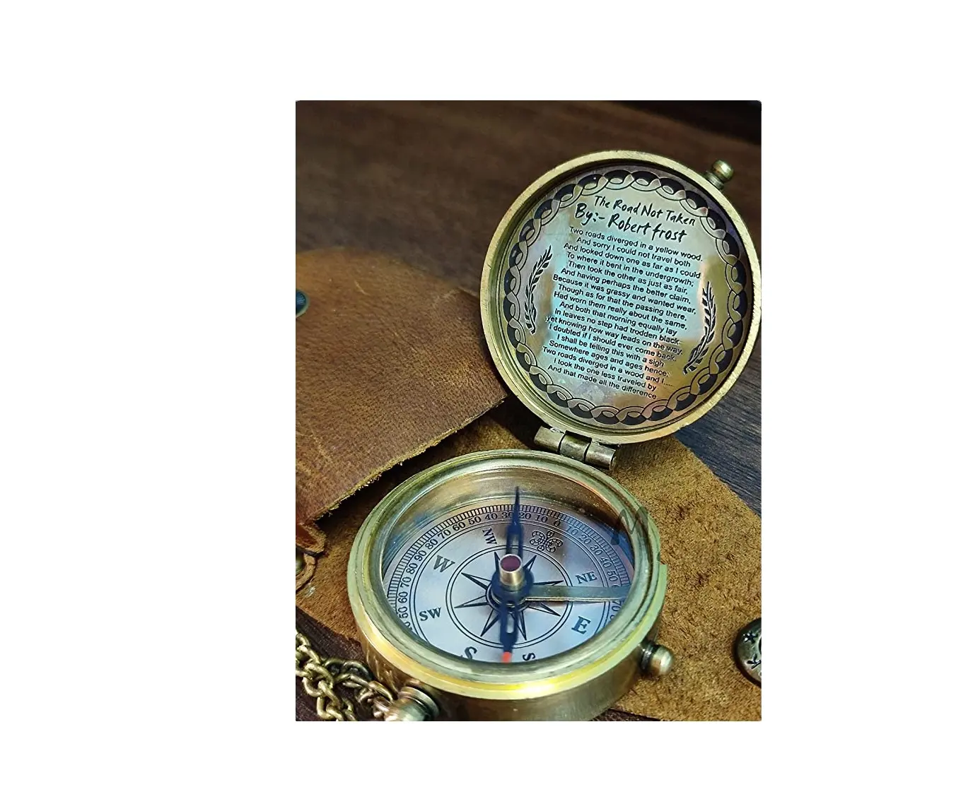 Nautischer Sonnenuhr-Kompass mit Zitat Holzkiste Sammlerstück Marine Sun Dial Compass Antiker Kompass Nautischer Artikel