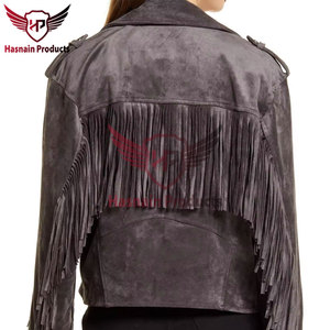 <b>Women's</b> Trending Gray <b>Suede</b> Leather <b>Jacket</b> Custom Made with Studded Genuine Outerwear with Cotton Filling Woven Weaving Method - Product Image 6