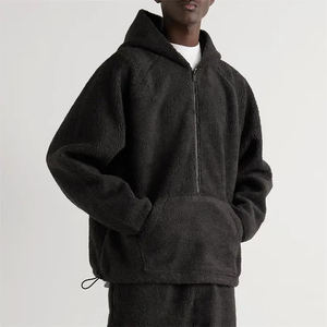 Automne hiver hommes mode pull à capuche en gros goutte épaule Sherpa conception avec col roulé chaud teint uni - Product Image 5