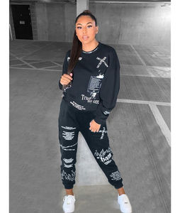 Conjunto de ropa de invierno de maternidad para mujer 2023, sudadera con cremallera y chándal de lana de algodón grueso, chándal de dos piezas para correr - Product Image 4