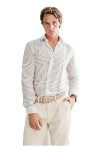 Camicia da uomo in cotone 100% 3D digitale stampata micro geometrica modello astratto seguendo il Made in Italy tradizione vintage - Product Image 5