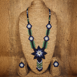 Indigo Fern Blossom Beaded Fine <b>Jewelry</b> <b>Set</b> Freshwater <b>Pearl</b> for Gift Occasions - Product Image 1