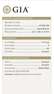 B2B D'Vins Jewels GIA Certified 1,12 CT Diamante blanco suelto Natural redondo K Color con EX Cut Pulido FL FLOW Pureza - Product Image 3