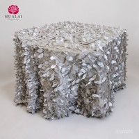 Nappe HuaLai 120 pouces en taffetas argenté brodé de feuilles 3D pour banquets de mariage de luxe, taille personnalisée, vente en gros