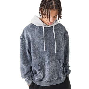 Derniers sweats à capuche pour hommes 100% coton 500 GSM lavés à l'acide avec impression personnalisée pull à capuche à épaules tombantes avec logo pour hommes - Product Image 1