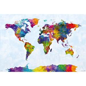 Mapa del Mundo en Acuarela de Michael Tompsett, 91.5 x 61 cm, Póster de Mapa Intrincado para Pared - Product Image 1