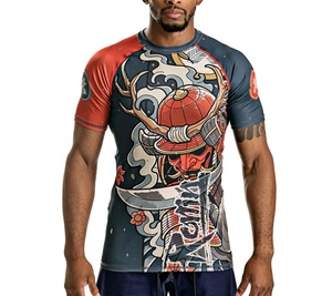 OEM Custom Made Rash Guards Sublimation Printed O-Neck Stretchy Spandex Material Quick Dry Shorts Sleeve Compression Shirts Sale - Product Image 1