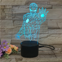 Haut-parleur 3D à bluetooth, avec effet d'illusion, lampe de Table, vente en gros, acrylique, led, base noire, spiderman, dents bleues, veilleuse