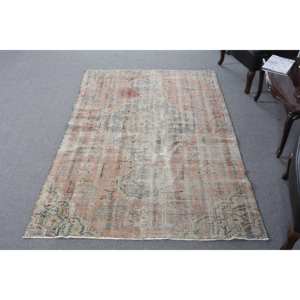 Vintage 4,9x7,4 pies Rosa Beige lana tejido plano alfombra turca patrón de retazos alfombra de sala de estar con respaldo de látex - Product Image 1