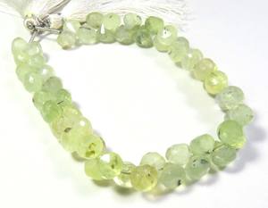 ลูกปัดเพรนไนต์สีเขียวขนาด 6-7 มม. ทรงบริโอเล็ตเจียระไน ร้อยเป็นสายยาว 7 นิ้ว คุณภาพธรรมชาติ เกรดท็อป น้ำหนัก 110 กะรัต แบบทึบแสง - Product Image 1