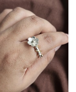 Sterling Silver Flower <b>Ring</b> for Women Floral <b>Statement</b> <b>Ring</b> with Brass Accent Nature Inspired Boho Jewelry Handmade Summer Gift - Product Image 2