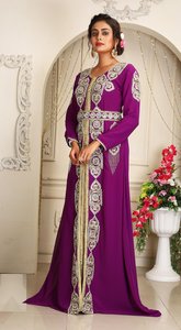Superbe mousseline de soie couleur menthe Dubaï arabe taille naturelle perlée à manches longues caftan marocain robe de soirée musulman robes de bal - Product Image 4