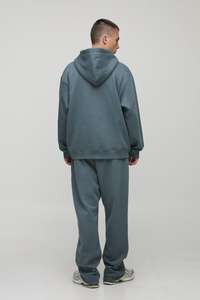 Sweat à capuche zippé surdimensionné pour homme, bleu ardoise, polaire doux et chaud, streetwear, poches kangourou, décontracté, à porter au quotidien - Product Image 3