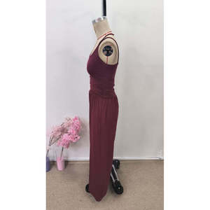 Combinaison longue en viscose à col rond Kadin Askili, 31070 - Bordo - Product Image 6