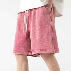 Men's Casual Sports <b>Shorts</b> Comfort Custom Acid Washed Sweat <b>Shorts</b> Elastic Waist Pockets Eco-Friendly 100% Cotton Solid Pattern - Product Image 2