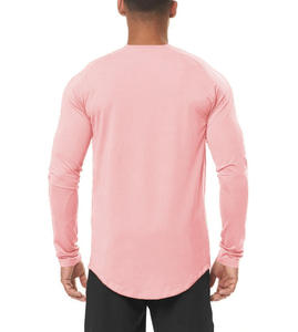 Camisetas Deportivas de Manga Larga para Hombre, de Algodón y Elastano, con Logotipo Personalizado, Diseño Sólido, Dobladillo Curvo, para Fitness y Running - Product Image 3