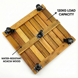 Carrito para Plantas de Madera de Acacia Resistente y Ecológico, 45 cm, Ruedas con Bloqueo, Diseño Cuadrado, Capacidad de 120 kg, para Hogar, Jardín y Balcón - Product Image 2