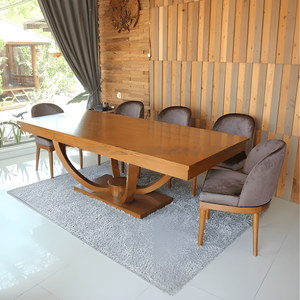 Juego de Comedor Moderno y Duradero de Madera de 9 Piezas, Mesa de Comedor Rectangular, Sillas Tapizadas para Restaurante, Villa, Apartamento, Hogar - Product Image 4