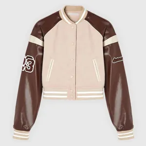 Women's Varsity Jackets Letterman Jackets Turn Down Shoulder Baseball College Jacket Price With Genuine Leather Women's