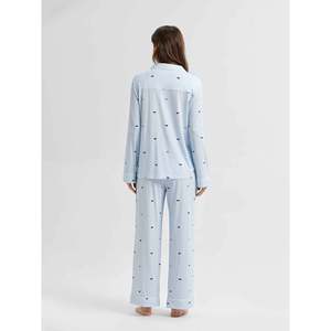 Conjunto de Pijama Clásico de Manga Larga para Mujer, Rayado, Tejido de Bambú y Spandex, Suave, Talla XS, Logotipo Personalizado, Cierre con Cordón, para Primavera - Product Image 5