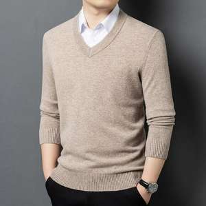 Pull d'hiver pour homme, col en V, chaud, 100% coton, logo frontal, anti-boulochage, épais, personnalisable - Product Image 6