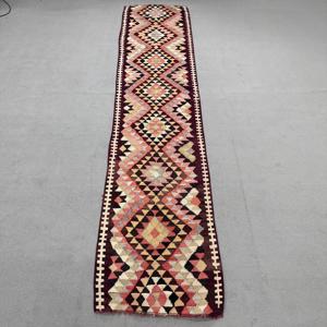 Vintage Rug, 2.5x11.5 ft <b>Runner</b> Turkish Rug, Kilim <b>Red</b> Pink Striped Rug - Product Image 1