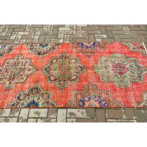 Turkish Accent Rug, 3.3x7 ft Vintage Rug, <b>Red</b> <b>Wool</b> Rug - Product Image 3