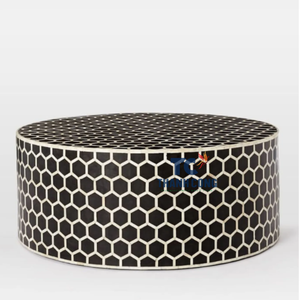 Incrustation d'os décorative faite à la main avec incrustation d'os rond naturel poli de meilleure qualité table basse avec dessus floral - Product Image 5