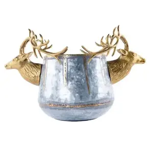 Seau à glace vintage moderne de luxe en acier inoxydable et aluminium avec poignée en laiton tête de cerf, design à double paroi pour mariage et fête - Product Image 1