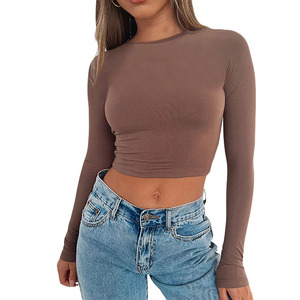 Custom Women Cutout <b>Long</b> <b>Sleeve</b> <b>Top</b> Quality Tshirt <b>Low</b> <b>Cut</b> Hollow Out Open Back Blouse T-shirt for men - Product Image 3