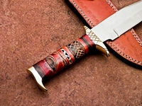 Couteau de chasse et de camping Bowie en acier D2, bord lisse, manche en os de chameau gravé, bolster en laiton moulé à la main, multifonction, léger