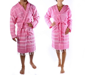 Peignoir turc unisexe décontracté de luxe en tissu Pestemal 100% coton à capuche, motif rayé, grande taille, élégant, séchage rapide, respirant - Product Image 1