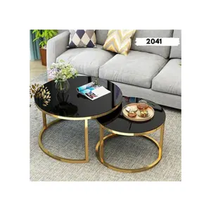 Modernes Design Gold Metall Schwarz Glas Platte drei Größen Couchtische und Beistelltische für Wohnzimmer und Esszimmermöbel