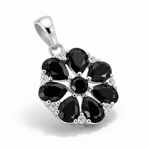 จี้รูปดอกไม้ประดับพลอยออนิกซ์สีดำธรรมชาติ 100% สำหรับผู้หญิงจาก Rhaya Jewels ชุบโรเดียมบนเงินสเตอร์ลิง ดีไซน์เรียบหรู - Product Image 2