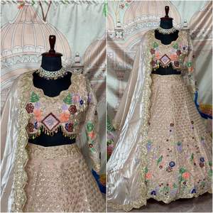 ชุดปักเลื่อมจิมมี่จูชิที่มีคุณภาพระดับพรีเมียมสไตล์ยอดนิยมสำหรับผู้หญิงประดับด้วยผ้าแคนวาสและผ้าใบ patta lehenga choli - Product Image 4