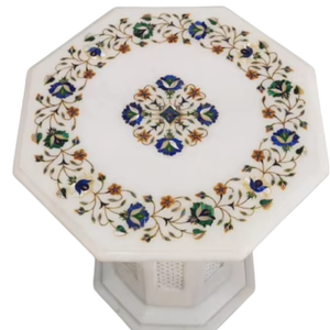 Dessus de table incrusté de marbre avec incrustation de Lapis Lazuli Pietra Dura Artisanat pour meubles de maison Table de luxe - Product Image 1